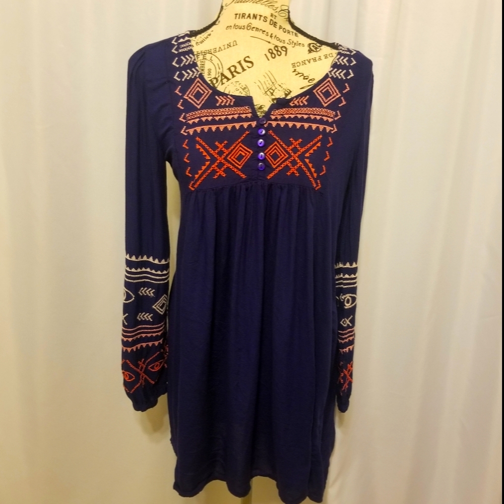 Patrons of Peace Boho Dress Blue Size X-Small